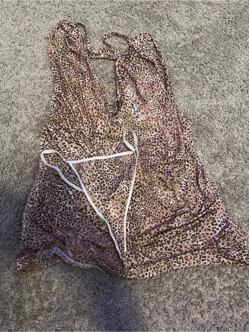 Victoria's Secret Leopard Print Satin Chemise in Brown and Tan